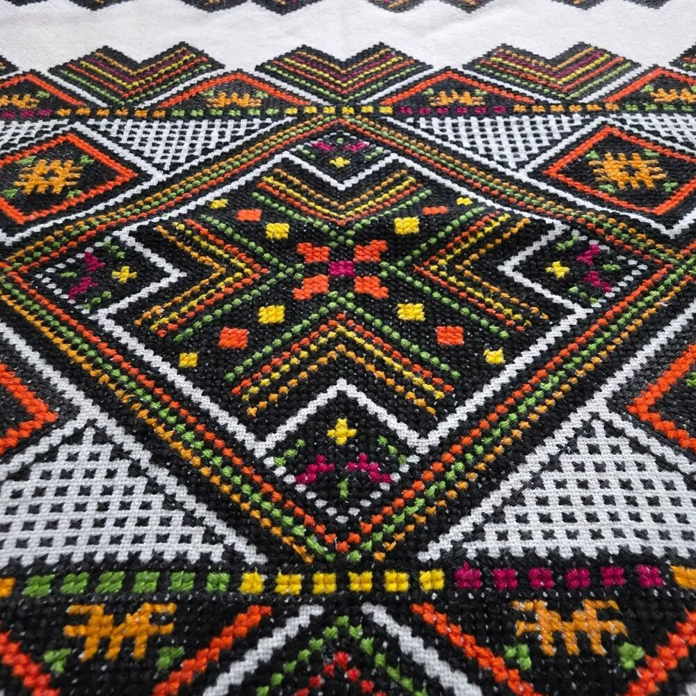Handwoven Ukrainian Rushnyk Tapestry Embroidered Cotton Wedding Geometric Fringe